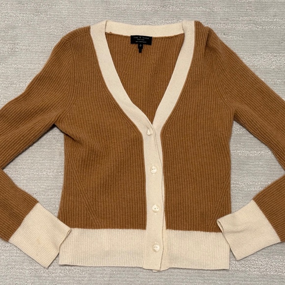 Rag & Bone 100% Cashmere Cardigan Brown & White - Size 8P - Picture 4 of 5